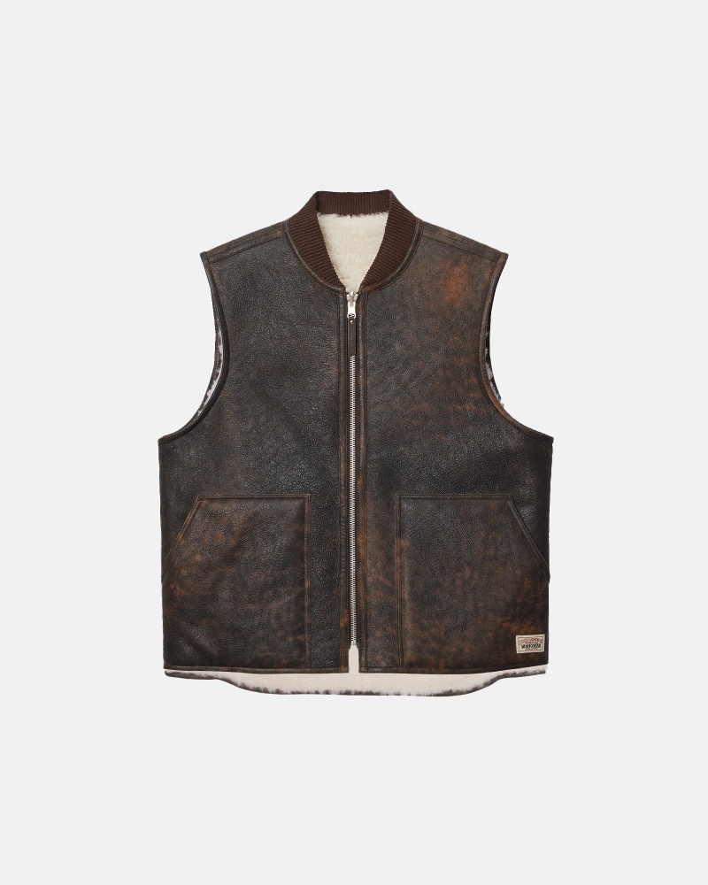 Gilet Stussy Reversible Shearling Workgear Marroni | 38509-HTXE