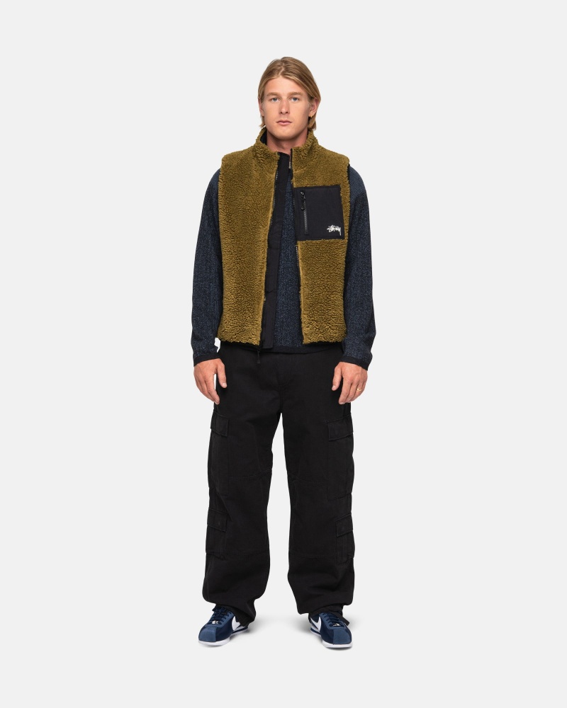 Gilet Stussy Sherpa Reversible  Verde Oliva | 53796-JSPY