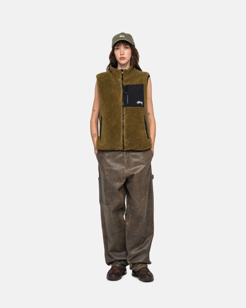 Gilet Stussy Sherpa Reversible  Verde Oliva | 53796-JSPY