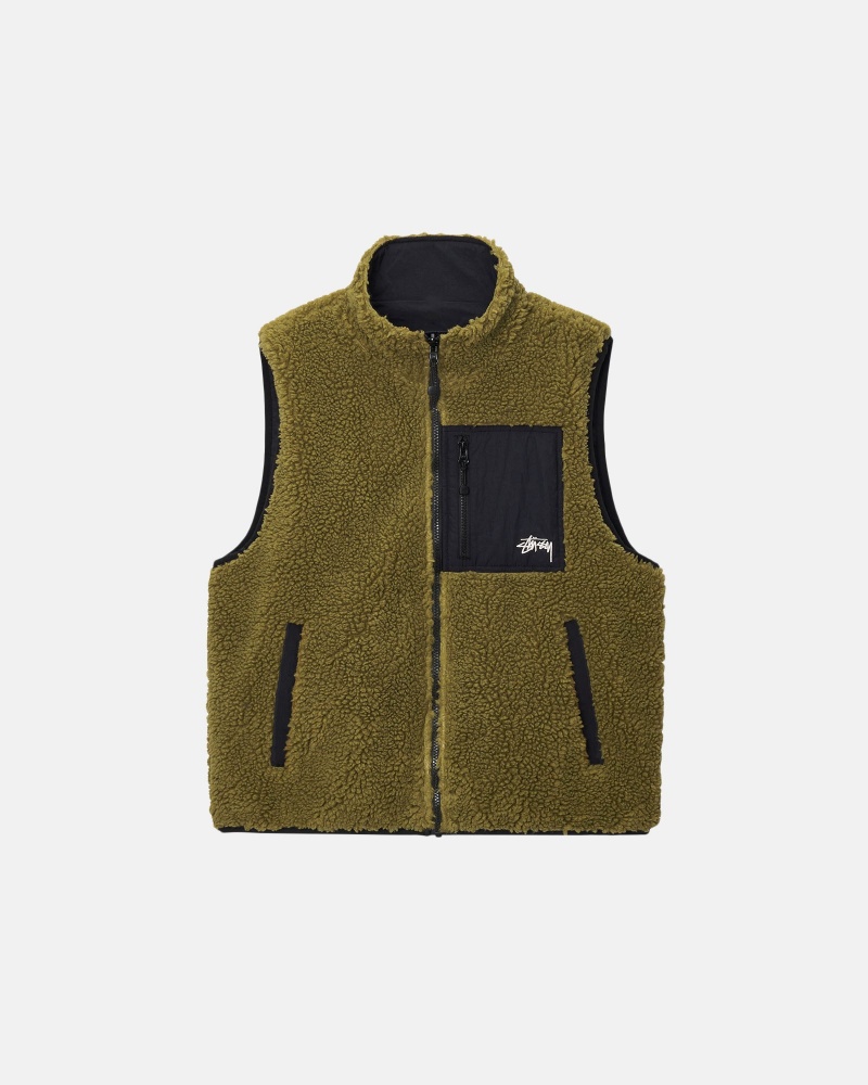 Gilet Stussy Sherpa Reversible  Verde Oliva | 53796-JSPY