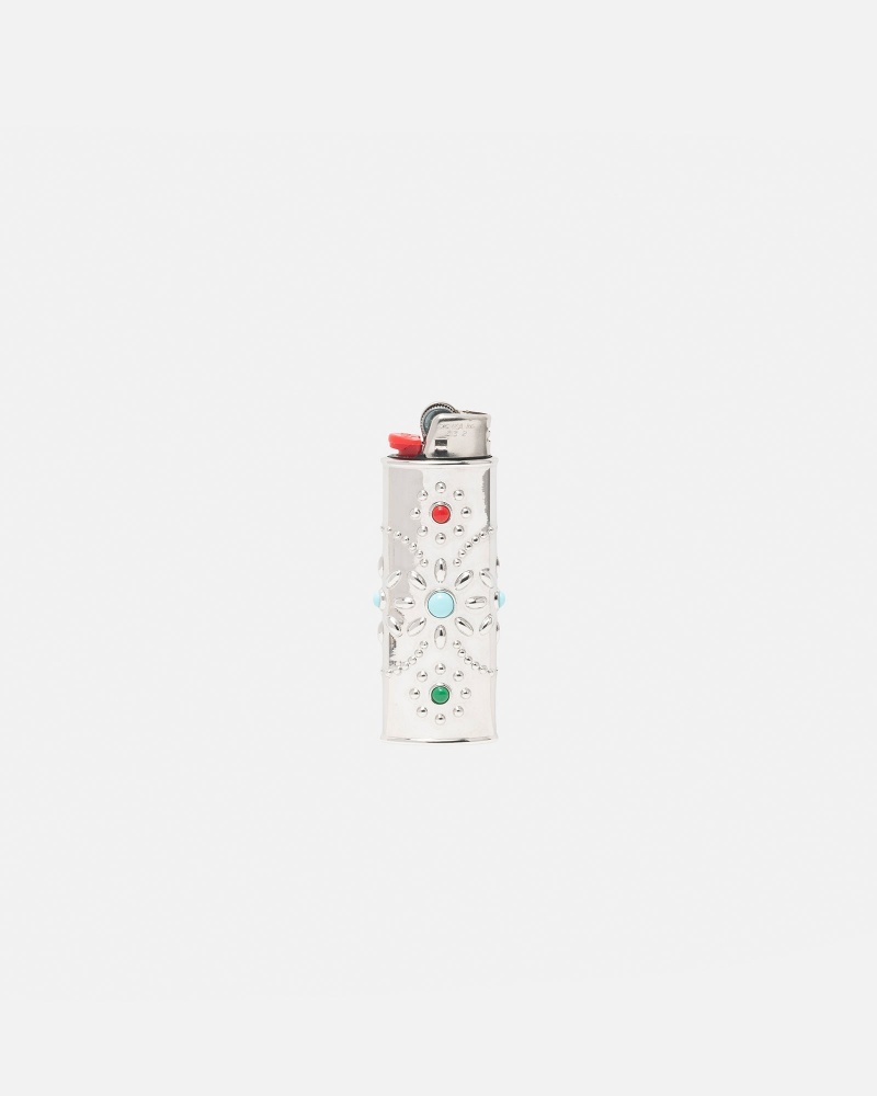 Lighter Case Stussy Metal Bejeweled Argento | 78016-XRZP