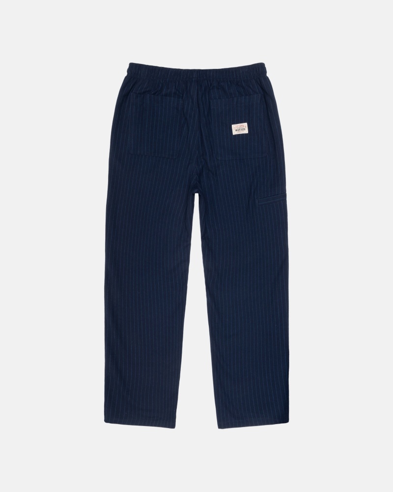 Pantaloni Stussy Beach Pant Lana Vergine Stripe Blu Marino | 98721-NUAH