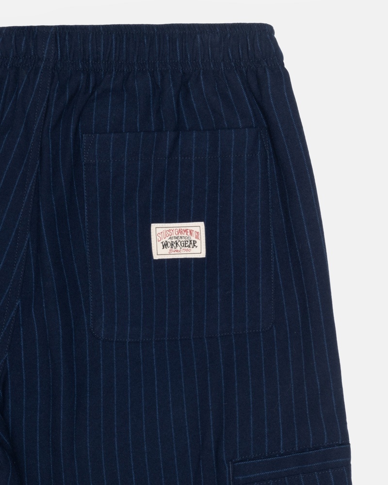 Pantaloni Stussy Beach Pant Lana Vergine Stripe Blu Marino | 98721-NUAH