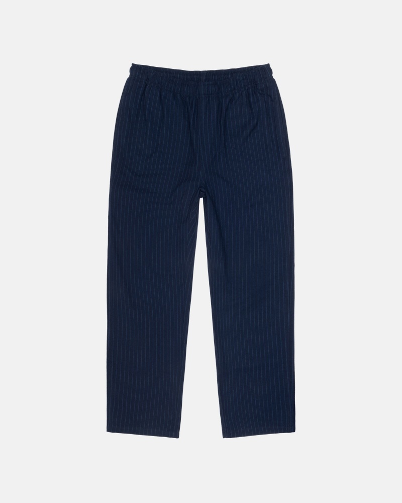 Pantaloni Stussy Beach Pant Lana Vergine Stripe Blu Marino | 98721-NUAH