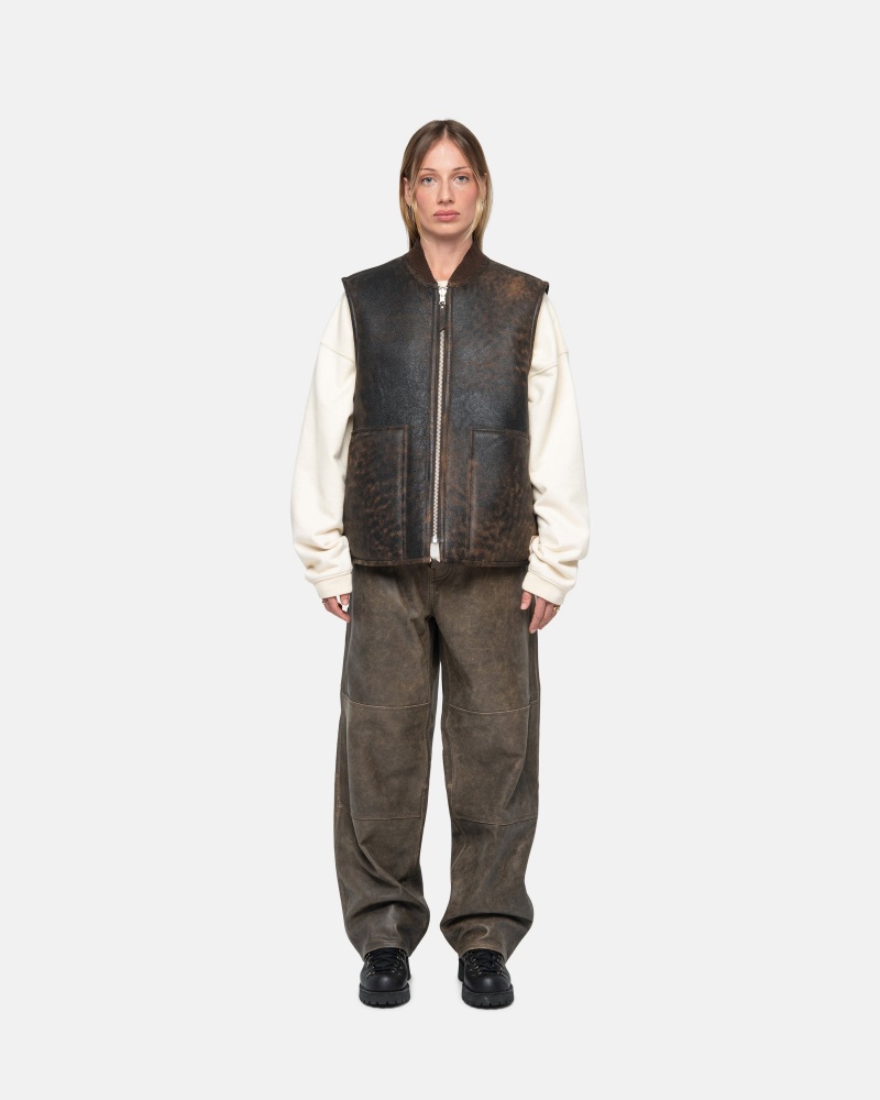 Pantaloni Stussy Lavoro Pant Distressed Pelle Marroni | 26937-YAZM