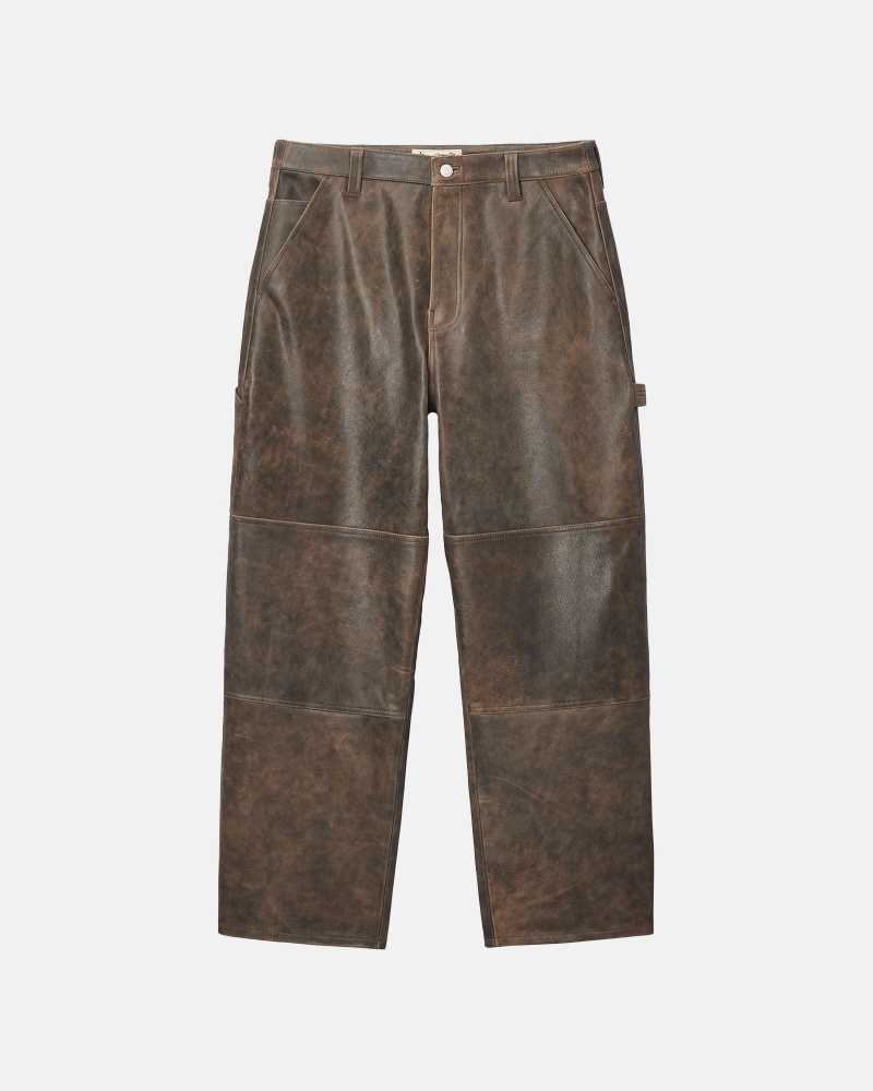 Pantaloni Stussy Lavoro Pant Distressed Pelle Marroni | 26937-YAZM